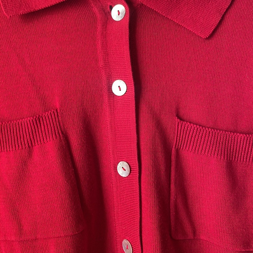 Vintage Basic Necessities Red Knit Long Sleeve Bu… - image 2